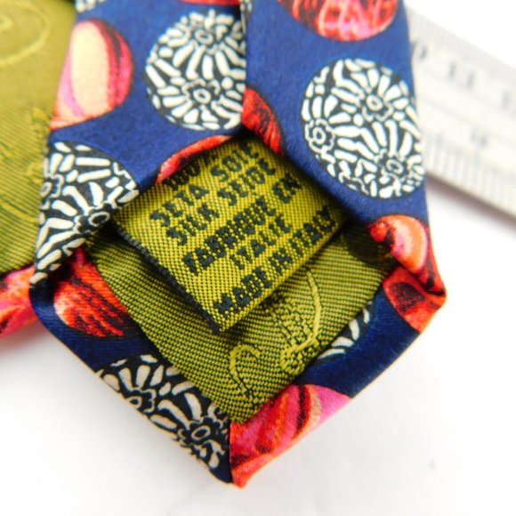 CHRISTIAN LACROIX Italian Silk Ocean Blue Orange Marble Spheres Neck Tie - Picture 6 of 7